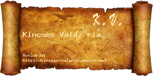 Kincses Valéria névjegykártya
